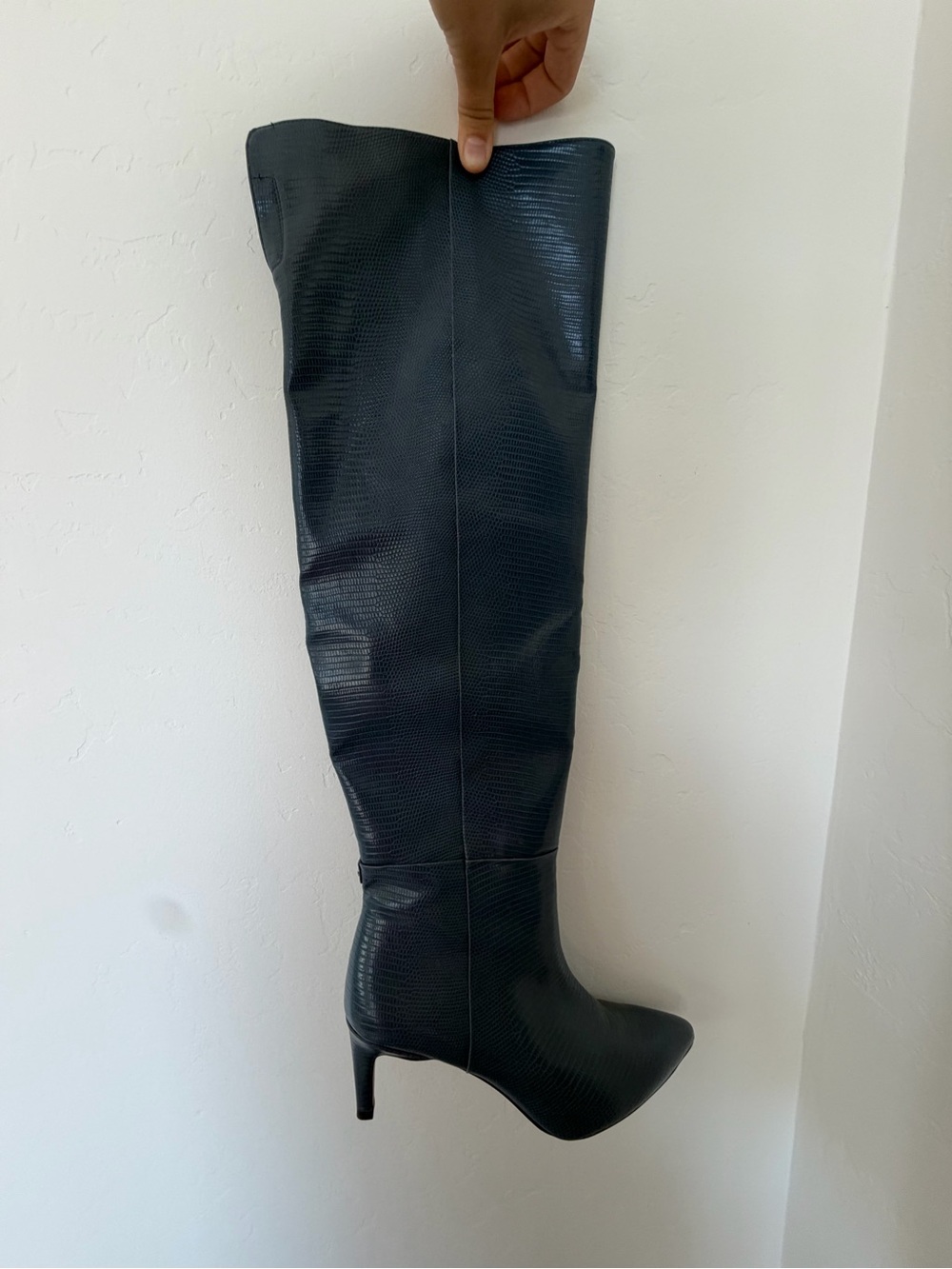 Steve Madden Kinga Navy Blue Lizard Embossed Knee High Boots